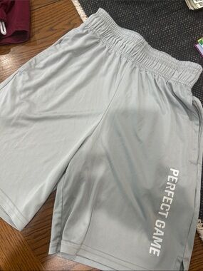 Kids' Light Gray Athletic Shorts with 'Perfect Game' Print